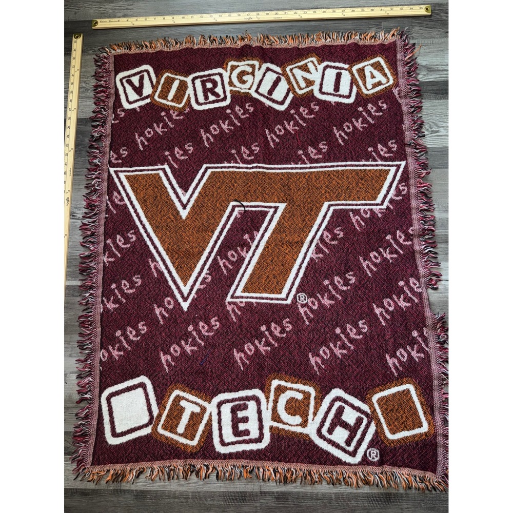 Virginia Tech Hokies Woven Tapestry Throw Blanket Maroon Orange VT 46x34